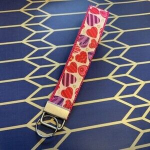 Hearts Theme Key Fob Wristlet Keychain Cane strap handmade